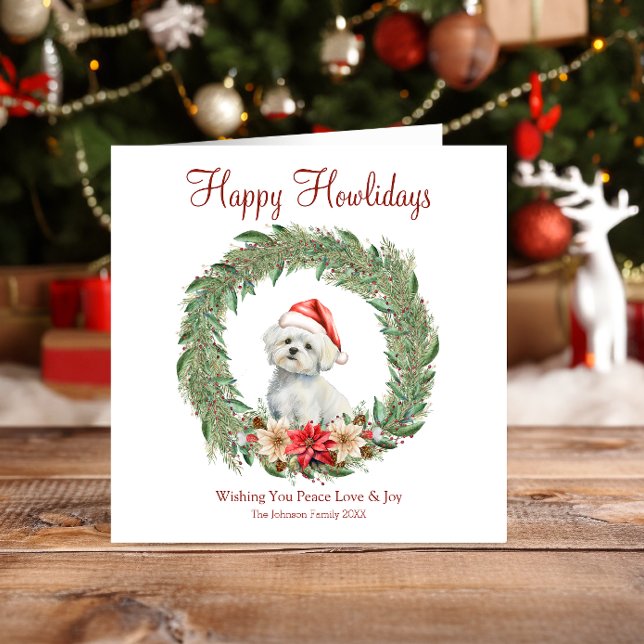 Cartes Pour Fêtes Annuelles Joyeux Howlidays mignon chien maltais (Créateur téléchargé)