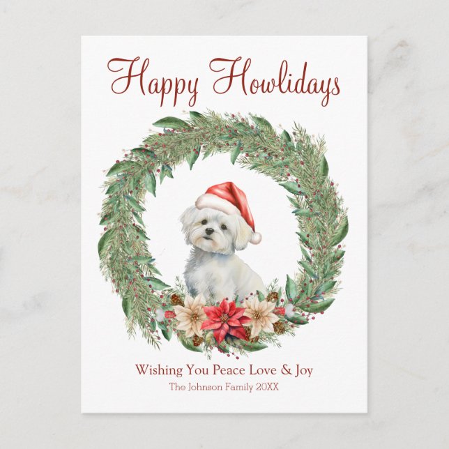 Cartes Pour Fêtes Annuelles Joyeux Howlidays mignon chien maltais (Devant)