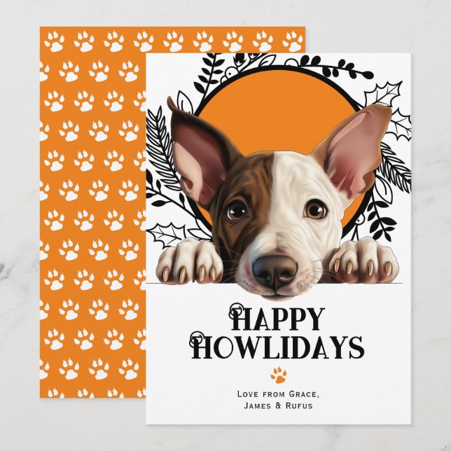 Cartes Pour Fêtes Annuelles Joyeux Howlidays Miniature Bull Terrier Noël (Devant / Derrière)