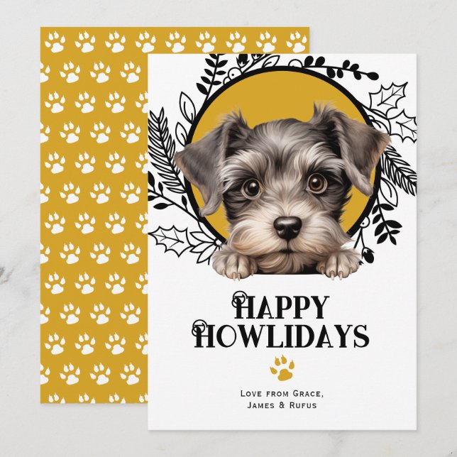 Cartes Pour Fêtes Annuelles Joyeux Howlidays Miniature Schnauzer Chien Noël (Devant / Derrière)