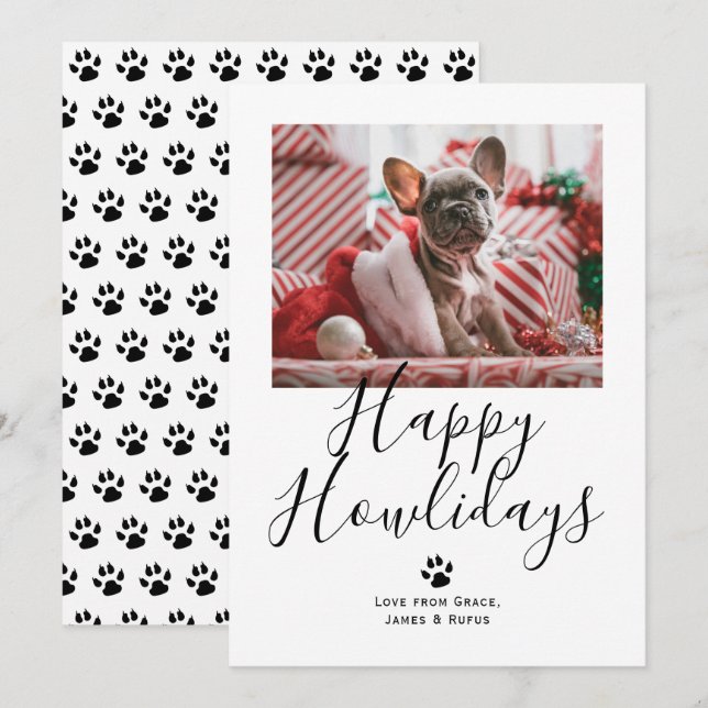 Cartes Pour Fêtes Annuelles Joyeux Howlidays Pet Dog Christmas (Devant / Derrière)