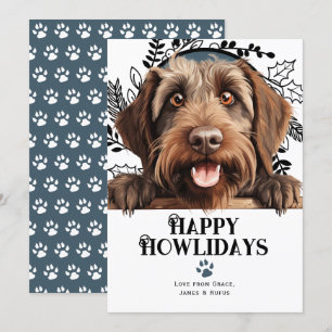 Cartes Pour Fêtes Annuelles Joyeux Howlidays Pointing À poils durs Griffon Dog