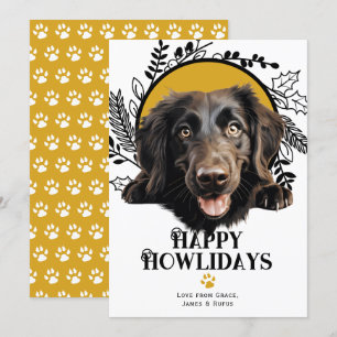 Cartes Pour Fêtes Annuelles Joyeux Howlidays Retriever à revêtement plat Noël
