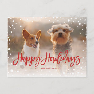 Cartes Pour Fêtes Annuelles Joyeux Howlidays Rouge neigeux   Photo de chien d'