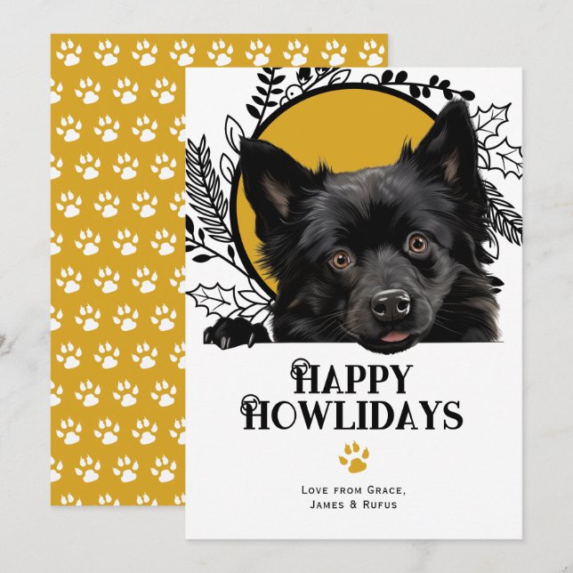 Cartes Pour Fêtes Annuelles Joyeux Howlidays Schipperke Chig Christmas (Devant / Derrière)