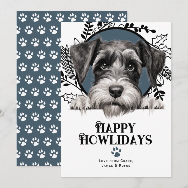 Cartes Pour Fêtes Annuelles Joyeux Howlidays Standard Schnauzer Chig Christmas (Devant / Derrière)