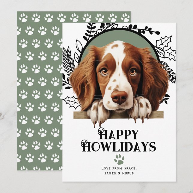 Cartes Pour Fêtes Annuelles Joyeux Howlidays Welsh Springer Spaniel Christmas (Devant / Derrière)