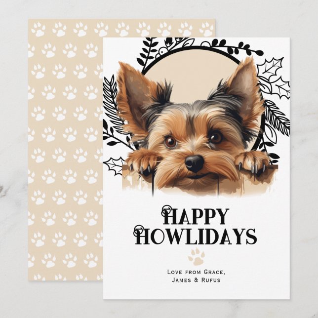 Cartes Pour Fêtes Annuelles Joyeux Howlidays Yorkshire Terrier Chien Noël (Devant / Derrière)