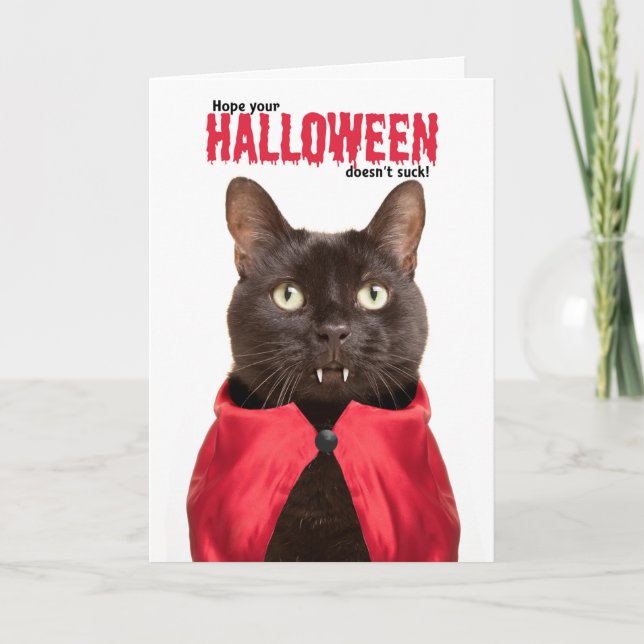 Cartes Pour Fêtes Annuelles Joyeux Humour du chat vampire d'Halloween (Devant)