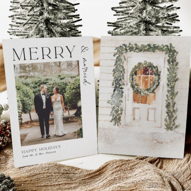 Cartes Pour Fêtes Annuelles Joyeux jeunes mariés M. et Mme Holiday (Créateur téléchargé)