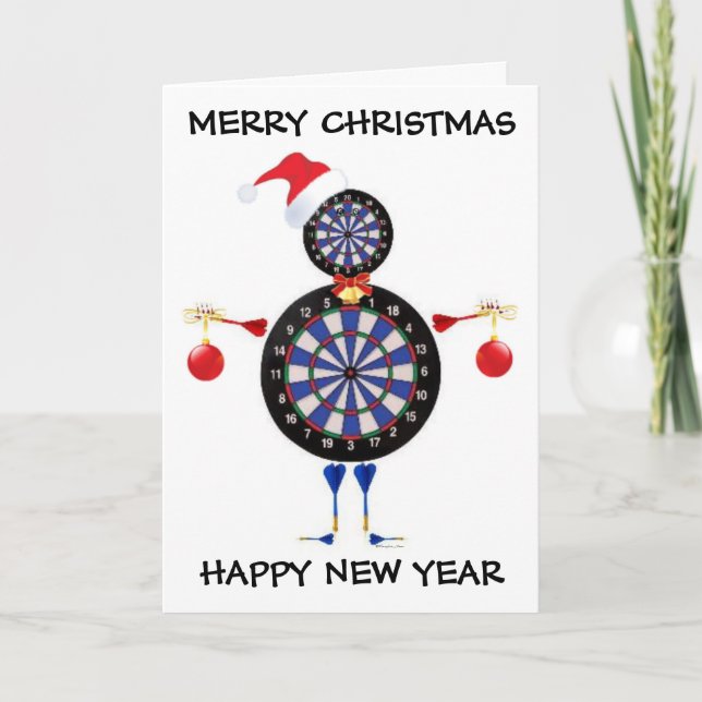 Cartes Pour Fêtes Annuelles Joyeux Joueur des fléchettes de Noël (Devant)