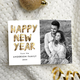 Cartes Pour Fêtes Annuelles Joyeux Jour de l'an moderne Gold Lettré Photo