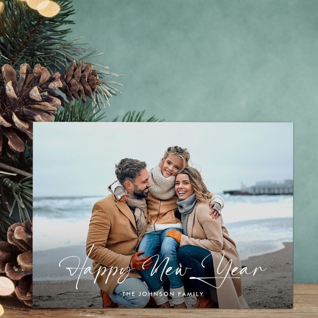 Cartes Pour Fêtes Annuelles Joyeux Jour de l'An moderne photo script (Créateur téléchargé)