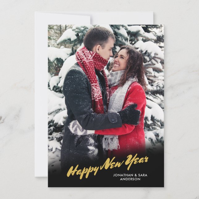 Cartes Pour Fêtes Annuelles Joyeux Jour de l'année Gold Script photo (Devant)