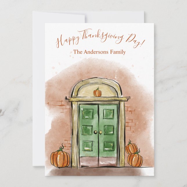 Cartes Pour Fêtes Annuelles Joyeux jour de Thanksgiving Maison d'automne Porte (Devant)