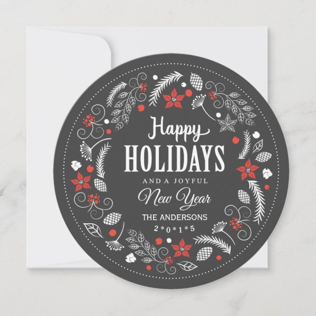 CARTES POUR FÊTES ANNUELLES JOYEUX JOURS DE VACANCES FLORALES WREATH PHOTO (Devant)