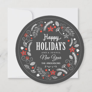 CARTES POUR FÊTES ANNUELLES JOYEUX JOURS DE VACANCES FLORALES WREATH PHOTO
