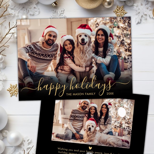 Cartes Pour Fêtes Annuelles Joyeux Jours d'or Script 2 Photo Noël (Créateur téléchargé)