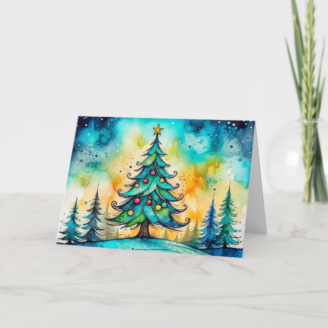 Cartes Pour Fêtes Annuelles Joyeux Joyeuses Fêtes d'arbre de Noël (Devant)