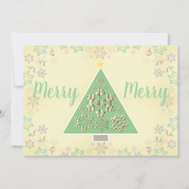 Cartes Pour Fêtes Annuelles "Joyeux Joyeux" Arbre de Noël & Snowflakes (Devant)