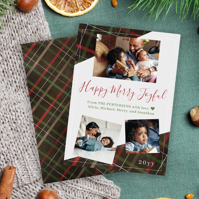 Cartes Pour Fêtes Annuelles Joyeux Joyeux collage de famille de Noël plaid (Créateur téléchargé)