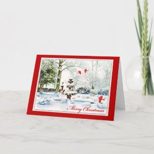 Cartes Pour Fêtes Annuelles Joyeux Joyeux Jardin d'hiver & Cardinaux