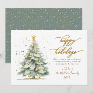 Cartes Pour Fêtes Annuelles Joyeux Joyeux Jours d'or Script Arbre de Noël