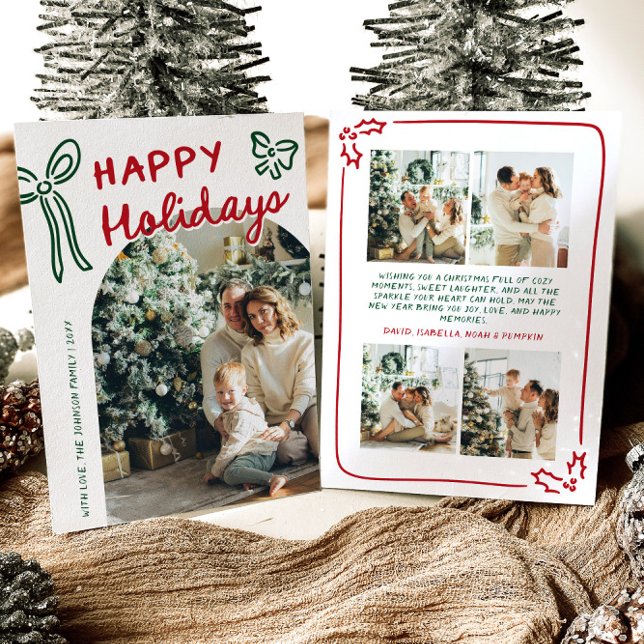 Cartes Pour Fêtes Annuelles Joyeux Joyeux Jours Fêtes Arc Photo Noël (Hand Drawn Happy Holidays Arch Photo Christmas Holiday Card)