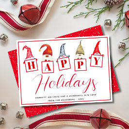 Cartes Pour Fêtes Annuelles Joyeux Joyeux Jours Gnomes Signes Red Holiday Card
