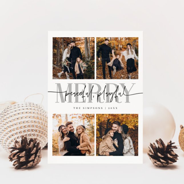 Cartes Pour Fêtes Annuelles Joyeux Joyeux Joyeux Blanc Noël Multi Photo (Créateur téléchargé)