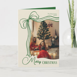 Cartes Pour Fêtes Annuelles Joyeux Joyeux Joyeux Noël Main Tirée Bow Photo