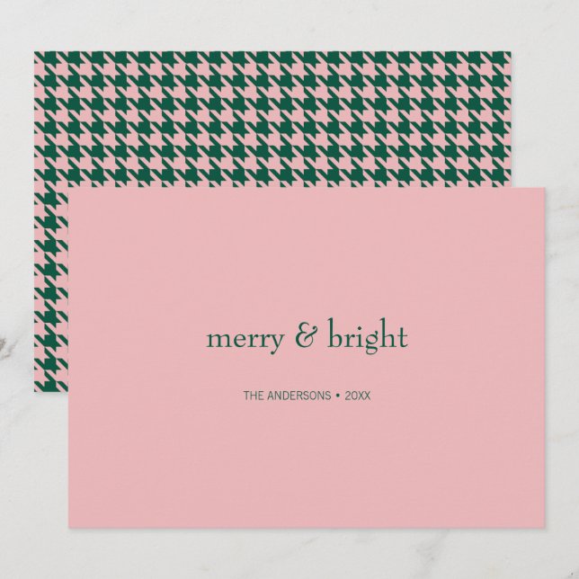 Cartes Pour Fêtes Annuelles Joyeux & Joyeux Noël Vert & Rose (Devant / Derrière)