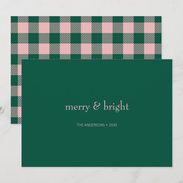 Cartes Pour Fêtes Annuelles Joyeux & Joyeux Noël Vert & Rose (Devant / Derrière)