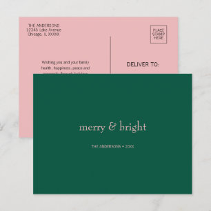Cartes Pour Fêtes Annuelles Joyeux & Joyeux Noël Vert & Rose