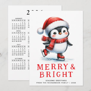 Cartes Pour Fêtes Annuelles Joyeux Joyeux Patinage sur glace Pingouin Noël