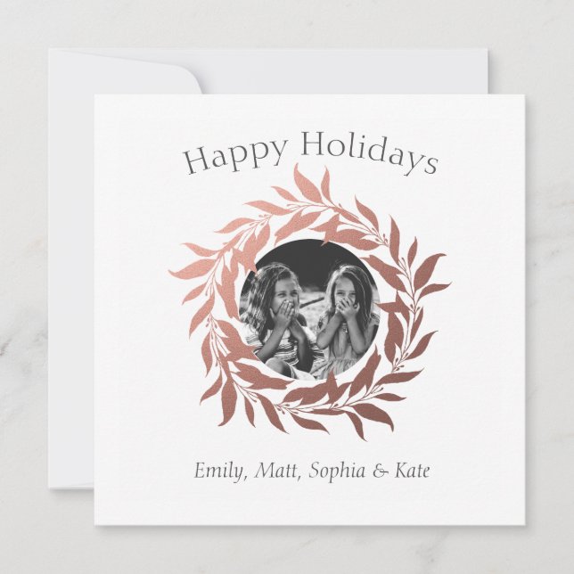Cartes Pour Fêtes Annuelles Joyeux Joyeux Rose Gold Wreath Photo (Devant)