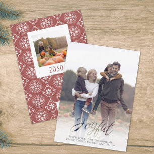 Cartes Pour Fêtes Annuelles Joyeux Joyeux Script Red Winter Flocon de neige 1 