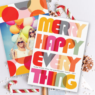 Cartes Pour Fêtes Annuelles Joyeux Joyeux Tout Colorful Typographie Photo