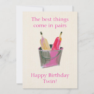 Cartes Pour Fêtes Annuelles Joyeux Jumeau d'anniversaire avec Bouteilles de vi