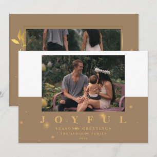 Cartes Pour Fêtes Annuelles Joyeux Kraft & Or moderne Deux photos Noël