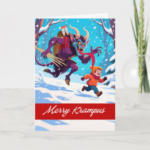 Cartes Pour Fêtes Annuelles Joyeux Krampus courant après un garçon méchant