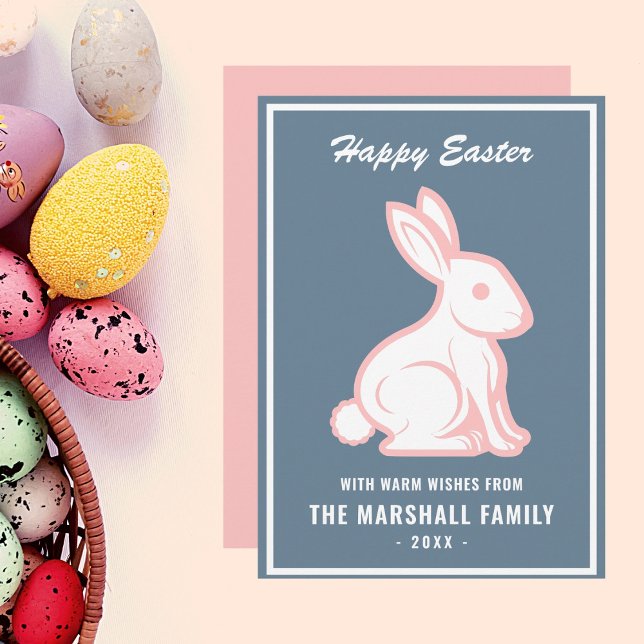 Cartes Pour Fêtes Annuelles Joyeux lapin de Pâques ardoise bleu blanc rose (Créateur téléchargé)