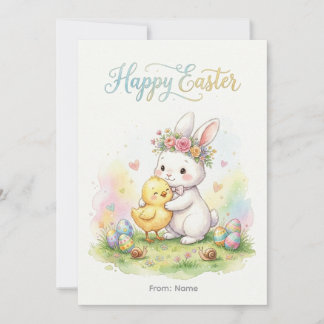 Cartes Pour Fêtes Annuelles Joyeux Lapin de Pâques & Câlin de Poussin