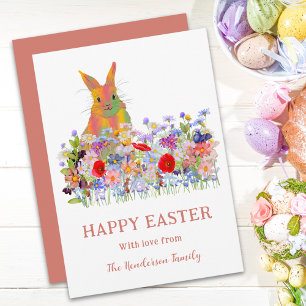 Cartes Pour Fêtes Annuelles Joyeux Lapin de Pâques et Fleurs Sauvages