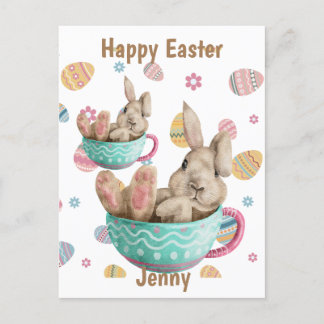 Cartes Pour Fêtes Annuelles Joyeux Lapin De Pâques Personalisé Assis Dans Des
