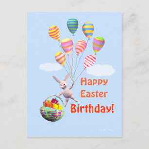 Cartes Pour Fêtes Annuelles Joyeux lapin et ballons d'anniversaire de Pâques