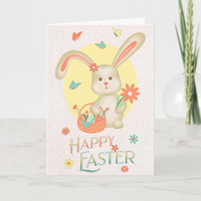 Cartes Pour Fêtes Annuelles Joyeux lapin mignon de Pâques personnalisé floral  (Devant)