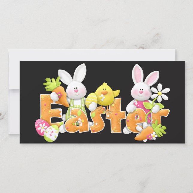 Cartes Pour Fêtes Annuelles Joyeux lapins de Pâques avec arrière - plan nain (Devant)