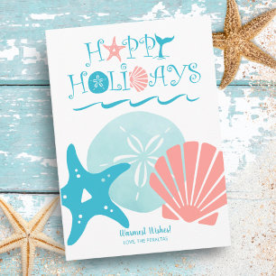 Cartes Pour Fêtes Annuelles Joyeux littoral   Coquillage de plage tropical Noë