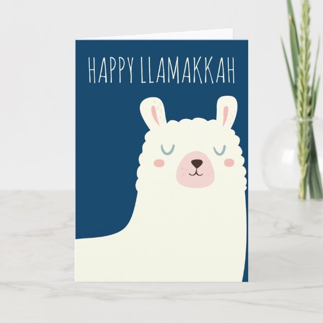 Cartes Pour Fêtes Annuelles Joyeux Llamakkah Blue Hanoukka Llama Cute (Devant)